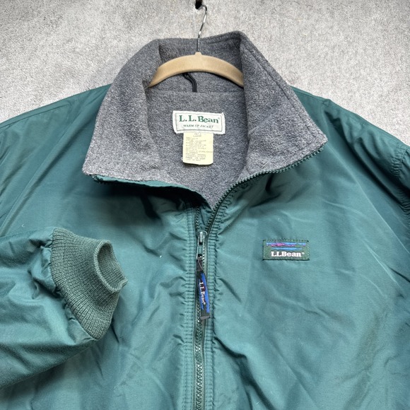 L.L. Bean 90s Warm-Up Jacket Men's Large Green Fleece Lined Nylon USA - Picture 1 of 9